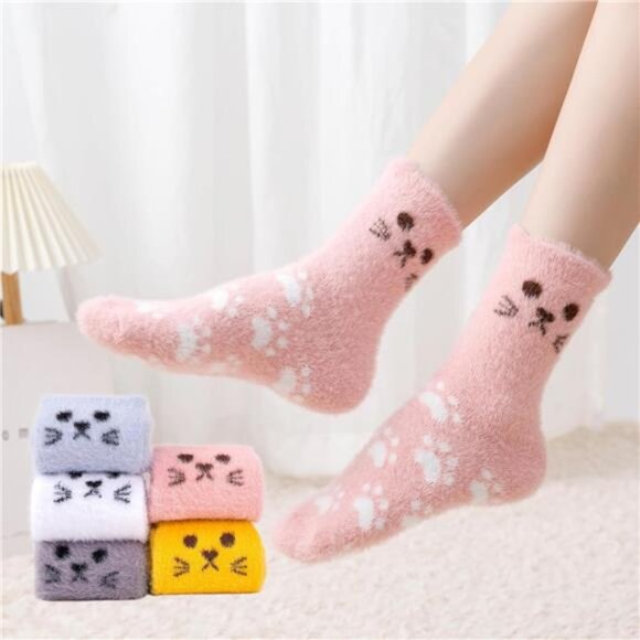 New 5 Pairs Fuzzy Soft Cozy Comfortable Socks for Women, Casual Sleep Comfy Sock - Picture 4 of 6